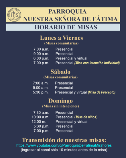 Nuevos horarios de nuestras misas