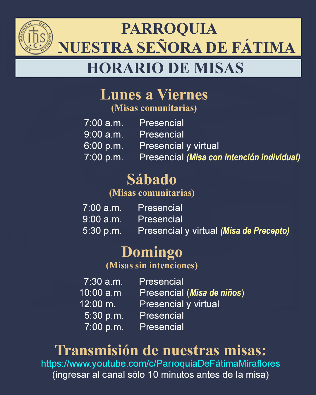 Nuevos horarios de nuestras misas
